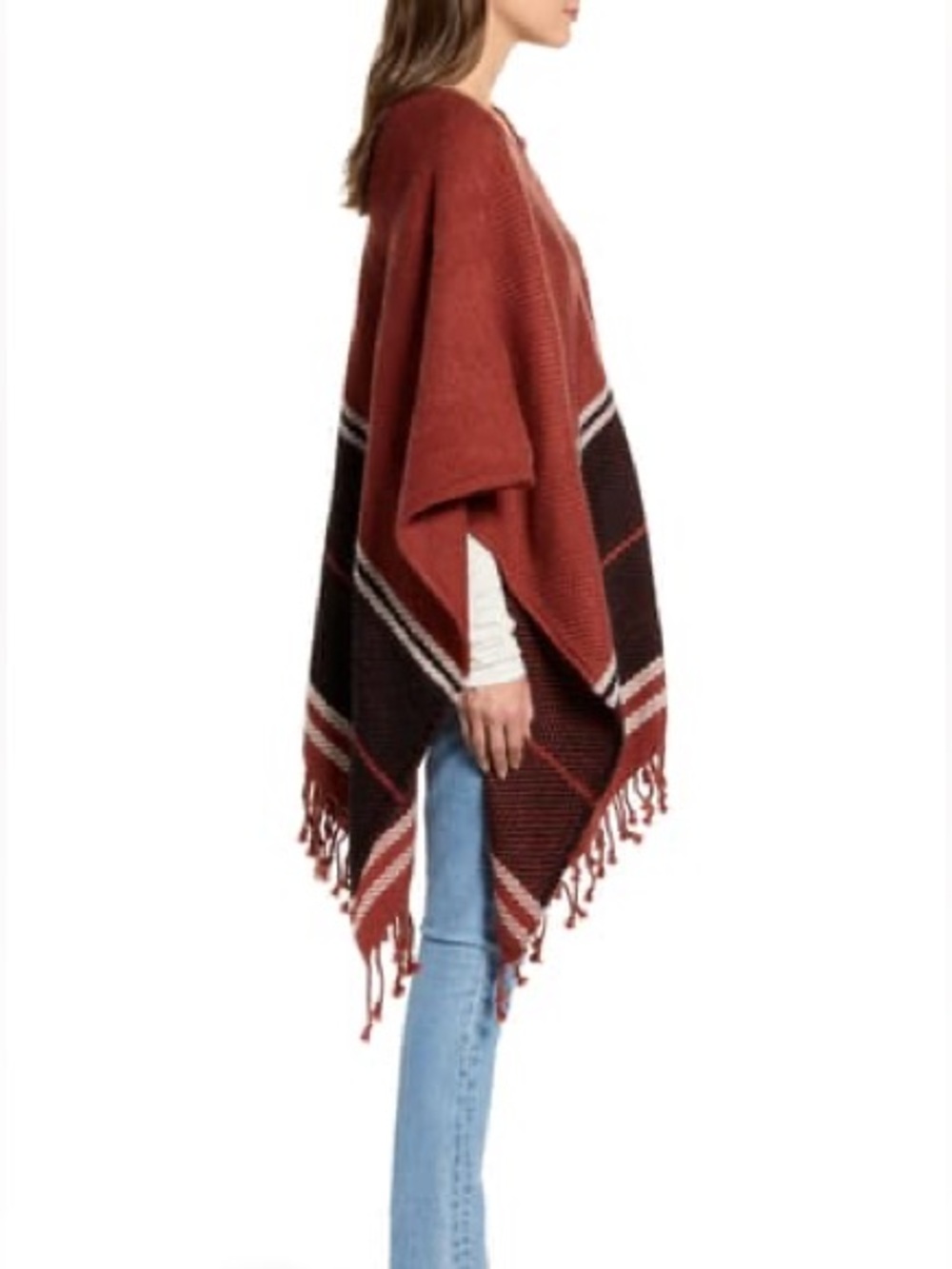 Nwt Treasure & Bond Boho Fringe Poncho Burnt Sienna One Size — image 2 of 8